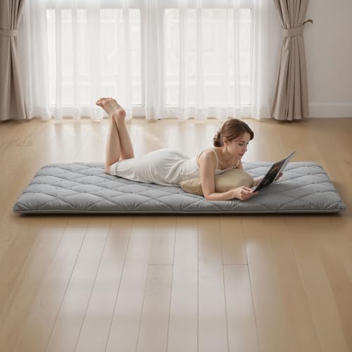 VEVOR 9-Layer Japanese Futon Mattress, 3.5" Thick Twin Tatami Mat, Foldable Roll Up Mattress for Sleeping with Storage Bag, Portable Floor Mattress for Camping Dormitory Yoga, Gray VEVOR