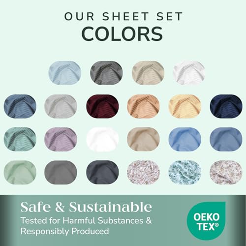 Feather & Stitch 500 TC Queen Size Bed Sheet Set, 100% Cotton Soft Breathable Bedsheets 4 Piece 18" Deep Pockets Sateen Weave Striped Bedding Mattress Resort Hotel Luxury - (Granite Green Stripe) FEATHER & STITCH NEW YORK