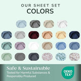 Feather & Stitch 500 TC Queen Size Bed Sheet Set, 100% Cotton Soft Breathable Bedsheets 4 Piece 18" Deep Pockets Sateen Weave Striped Bedding Mattress Resort Hotel Luxury - (Granite Green Stripe) FEATHER & STITCH NEW YORK