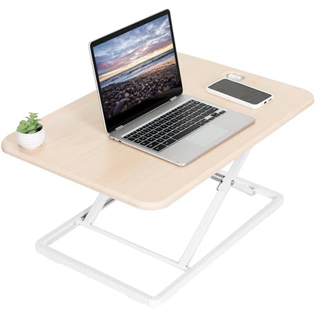 VIVO Ultra-Slim Single Top Height Adjustable Standing Desk Riser, Compact Sit Stand Desktop Converter for Monitor or Laptop, Light Wood, DESK-V001JF VIVO