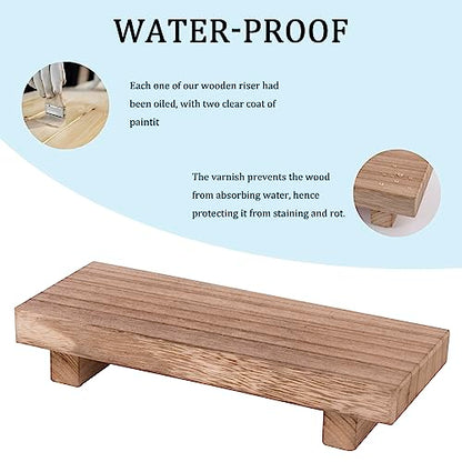 Small Wood Tray Pedestal Stand Farmhouse Bathroom Decor Decorative Wooden Riser Kitchen Soap Dish Holder for Vanity, Counter, Sink, Brown - WoodArtSupply