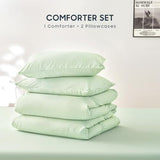 Wake In Cloud - Striped Comforter Set, Ticking Stripe Vertical Pinstripe Neutral Farmhouse Pattern Printed, Soft Lightweight Bedding, 3 Pieces, Sage Green, Twin/Twin XL Size Wake In Cloud