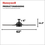 Honeywell Ceiling Fans Xerxes Modern 62 Inch Ceiling Fan with Light, Remote Control Fan, LED Indoor Fan with 8 Blades, Matte Black and Ash Blade Finish Options, Matte Black (51473-01) Honeywell