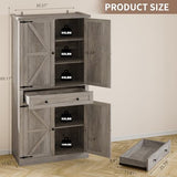 BORNOON Pantry Organizers and Storage Cabinet, 70” Barn Door White Kitchen Cabinet with Drawers and Adjustable Shelf, Tall Pantry for Kitchen, Dining Room, Living Room Bedroom BORNOON