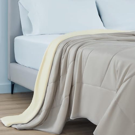 SLEEP ZONE Cooling Comforter for Hot Sleeper Full/Queen Size - Super Soft & Breathable Double-Sided Quilt Summer Blanket, Machine Washable Lightweight Duvet Insert (Grey+Yellow, Full/Queen) SLEEP ZONE