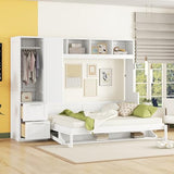 Merax Queen Size Murphy Bed, Modern Wall Bed with Storage Cabinets & Drawers, Space-Saving Foldable for Bedroom Guest Room Home Office Small Apartment, White Merax