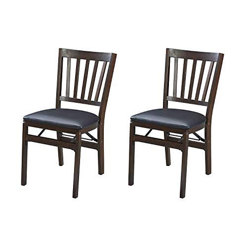 MECO Stakmore Premium Solid Wood Dining Table Compact Folding Chair Set with Fabric Padded Upholstered Seat, Espresso/Black (Set of 2) - WoodArtSupply