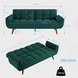 Trygoal Convertible Futon Sofa Bed, Modern Futon Couch with 2 Pillows, Small Futons Couch with Adjustable Armrest & Backrest, Loveseat Sofa Bed for Living Room, Bedroom, Green Trygoal