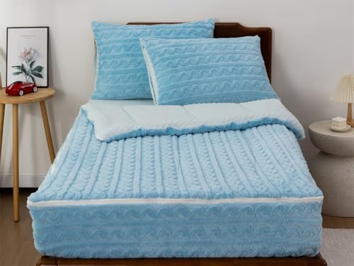 Aimuan Kids Zippered Comforter Set - Blue Fleece Zipper Bedding for Girls (Twin, Blue) Aimuan