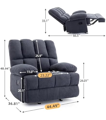 WILLOVE Oversized Rocker Recliner Chair, Overstuffed Rocking Recliners, Soft Big Man Manual Recliner, Extra Large Living Room Chair 350 LBS Capacity, Grey, XL WILLOVE