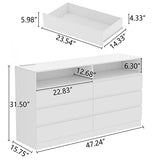 Gyfimoie 6 Drawer Double Dresser with Power Outlet, Accent Chests of Drawers with LED Light, Modern White Storage Dresser with Charging Station (Mirror Not Included) Gyfimoie