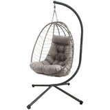 XLRUISEN Hanging Egg Chair with Stand, Outdoor Indoor Rattan Wicker Swing Chair, Foldable Patio Hammock with Cushion, Dark Grey, 350 LBS Capacity (Light Grey) XLRUISEN
