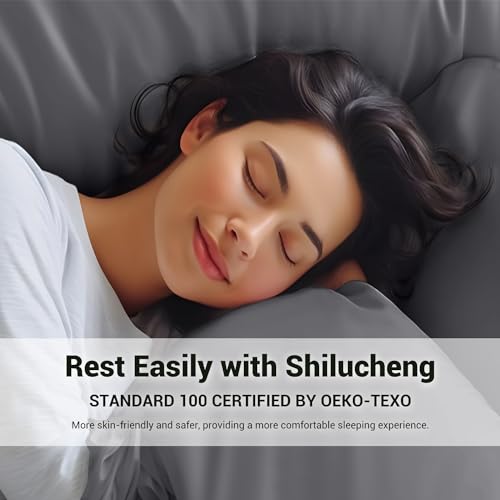 Shilucheng 4 Piece King Sheet Sets, Cooling Sheets, Blend Rayon Derived from Bamboo, Deep Pocket Up to 16", Breathable & Soft Bed Sheets, Hotel Silky Bedding Set, Dark Grey