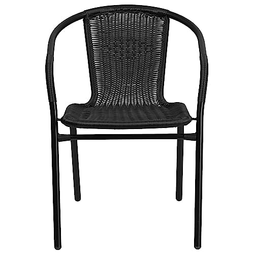Flash Furniture Lila Modern Rattan Indoor/Outdoor Stackable Dining Chairs, Stacking Rattan Bistro Chairs for Patio or Restaurant, Set of 4, Black Flash Furniture