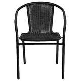 Flash Furniture Lila Modern Rattan Indoor/Outdoor Stackable Dining Chairs, Stacking Rattan Bistro Chairs for Patio or Restaurant, Set of 4, Black Flash Furniture