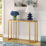Pemberly Row Art Deco Metal Console Table, Brass Finish, 42 in x 10 in x 29 in, Tempered Glass Top and Shelf, Modern Industrial Style, Entryway or Living Room Accent Table for Home Decor Pemberly Row