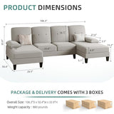 JAMFLY Sectional Sofa Couches for Living Room, 4 Seat U-Shaped Sofa Couch Living Room Furniture Sets Clearance with Double Chaises, Beige JAMFLY