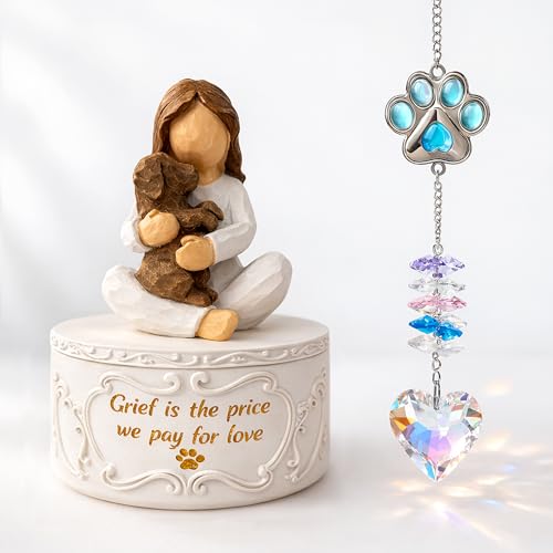 Gleemoria Pet Memorial Gifts for Dogs - Loss of Dog Sympathy Gift, Keepsake Trinket Box with Guardian Angel Figurine, Crystal Suncatcher Included, Remembrance Gift for Pet Loss