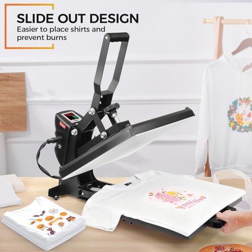 Whubefy Heat Press Machine 15x15 with Fully Slide Out Drawer, 1200W Heat Press Machine for T Shirts Printer, Heat up Fast&Even, Sublimation Shirt Press Machine for Mouse Pad, Pillow, Coaster, Puzzles Whubefy