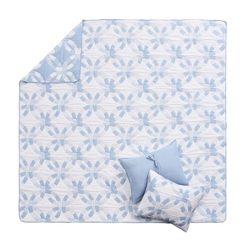 Greenland Home Fashions Wedding Ring Collection Reversible Coverlet Set, 3-Piece King/Cal King, Blue Greenland Home Fashions