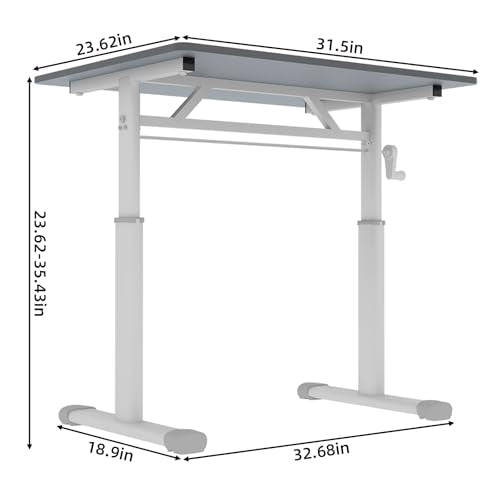 roomfitters 31.5" Adjustable Height Study Desk – Compact Multi-Purpose Desk, Manual Crank Standing Desk with 330 lbs Load Capacity, Gray roomfitters
