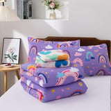 Btargot 5 Piece Dark Purple Rainbow Comforter Set for Girls Boys Kids, Twin Size Cartoon Love Hearts Flowers and Sun Star Bedding Set, Bed in a Bag with Comforter, Sheets and Pillowcases Btargot