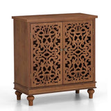 Sophia & William Accent Cabinet with Doors, Distressed Storage Cabinet with Wood Frame and Hollow-Carved Floral Doors for Entryway Living Room, Wood Sophia & William