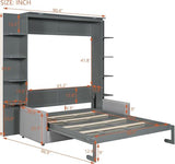 Queen Murphy Bed with Couch and Storage Shelves,Wood Murphy Wall Bed Cabinet with Storage Shelves and Sofa,Folding(Grey) Virubi