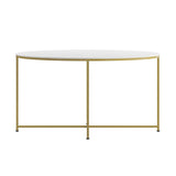 Flash Furniture Hampstead Collection Coffee Table - Modern White Finish Coffee Table - Crisscross Brushed Gold Frame Flash Furniture