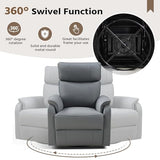 HAOMARKETS Swivel Rocker Recliner Chair, Manual Faux Leather Glider Rocking Recliners for Adults, 360° Swivel Nursery Reclining Sofa with Padded Backrest for Living Room, Grey