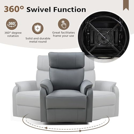 HAOMARKETS Swivel Rocker Recliner Chair, Manual Faux Leather Glider Rocking Recliners for Adults, 360° Swivel Nursery Reclining Sofa with Padded Backrest for Living Room, Grey HAOMARKETS