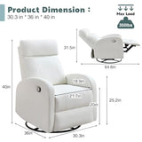 HOMYKA Swivel Rocker Recliner Chair, Manual Faux Leather Recliner, Glider Rocking Recliners 360°Swivel Nursery Reclining Chairs with Adjustable Headrest Highback for Living Room, White