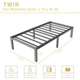 ALDRICH 14 Inch Metal Twin Bed Frame - Single Black Basic Steel Slats Platform, Easy Assembly Heavy Duty Noise Free Bedframes, No Box Spring Needed ALDRICH