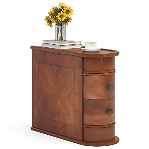 Tribesigns End Table Set of 2, Sofa Side Table with Storage No Assembly Required, Slim Nightstand with 2 Drawers, Vintage Wood Chairside Bedside Narrow Accent Tables for Living Room Bedroom Couch Tribesigns