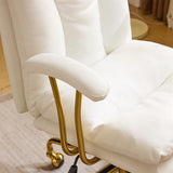 VINGLI Home Office Desk Chair Comfy with Wheels & Removable Armrests,Gold Base Vanity Chair with Back, Adjustable Rolling Swivel Computer Task Chair for Study,Makeup,Office,Bedroom,PU Leather,White VINGLI