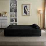 Teddy Fabric 3-in-1 Floor Sofa Bed with 2 Pillows, 15" Full Size Convertible Folding Foam Mattress Couch, No-Assembly Trifold Futon Guest Bed for Living Room, Dorm (Plush Corduroy, Black) Generic