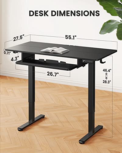 ErGear Electric Standing Desk with Keyboard Tray, 55x28 Inches Adjustable Height Sit Stand Up Desk, Home Office Desk Computer Workstation, Black ErGear