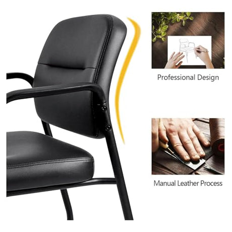 Devoko Waiting Room Office Reception Chairs Executive Leather Guest Chairs with Armrest Ergonomic Upholstered Lumbar Support Side Chairs (2 Pack) Devoko