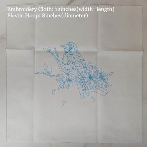 Esffaci Embroidery Starter Kit for Adult Beginners - Blue Bird Flowers Pattern with Cloth Hoop, Needle, Threader, Floss and Instructions