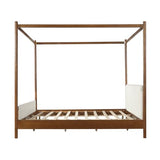 Christopher Knight Home Rotie King Size Canopy Bed Frame, Boucle Upholstered King Size Bed Frame with Headboard, King Platform Canopy Bed, Wooden Slats Support, No Box Spring Needed, White+Brown