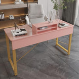 WESTREE Vanity Desk with 2 Drawers and Storage Shelf, Modern Makeup Table with Glossy Desktop, Gold Metal Frame Writing Desk for Bedroom or Home Office, No Mirror WESTREE