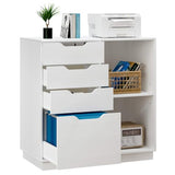 PAG-Mass 4 Drawers Lateral File Cabinets, Wood Filing Cabinet, Printer Stand with Open Storage Shelves for Home Office, 6 Compartments, White PAG-Mass