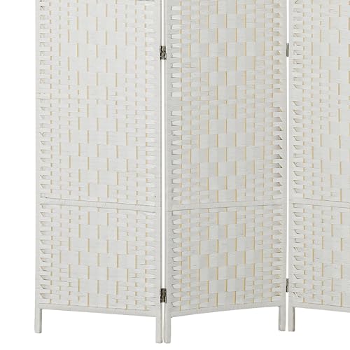 HOMCOM Room Divider, 3 Panel Folding Privacy Screen, 6FT Tall Portable Wicker Weave Partition Wall Divider for Bedroom, Home Office, White HOMCOM