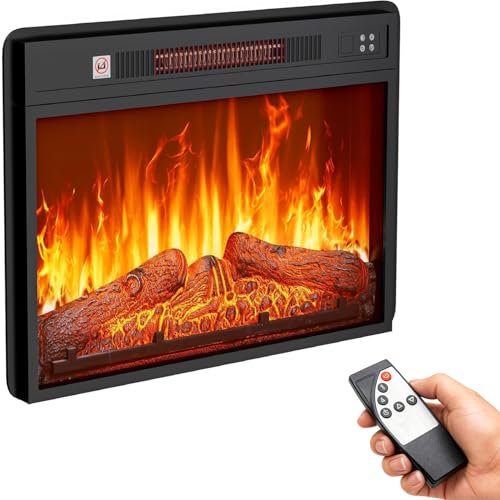 YITAHOME 24" Electric Fireplace Insert, Fireplace Heaters with Log Set, Remote Control with Timer Control, Adjustable Temperature & 3 Flame Brightness, 1400W (24.2" W x 17.5" H) YITAHOME