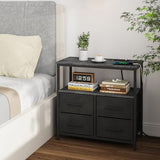 TUTOTAK Large Night Stand with Charging Station, Nightstand with USB and Type-C Port, Bedside Table with Cloth Drawers, End Table for Livingroom, Bedroom, Charcoal Grey TB01BY081 TUTOTAK