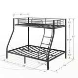 Metal Bunk Bed Twin Over Full Size, Heavy Duty Bunk Bedframe with Safety Guard & Ladder, Space-Saving, No Box Spring Needed, BunkBed Frame for Aldults Dorm Bedroom Guest Room (Black, Twin Over Full) OUEEEDD