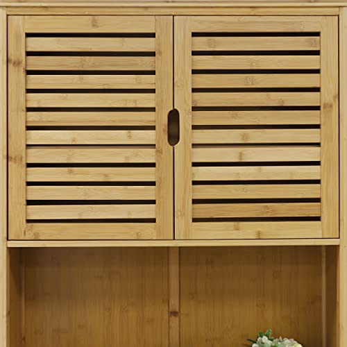 MUPATER Kitchen Pantry Cabinet Hutch Storage with Microwave Stand, 72'' Bamboo Freestanding Pantry Buffet Cabinet with Doors and Shelves for Home MUPATER