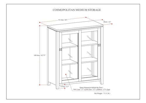 SIMPLIHOME Cosmopolitan SOLID WOOD 36 Inch Wide Contemporary Medium Storage Cabinet in Mahogany Brown, For the Living Room, Entryway and Family Room - WoodArtSupply