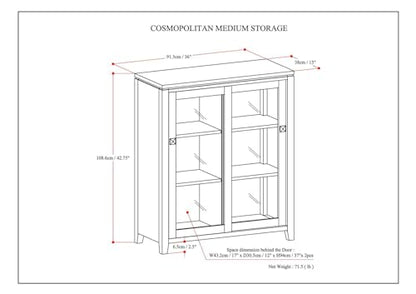 SIMPLIHOME Cosmopolitan SOLID WOOD 36 Inch Wide Contemporary Medium Storage Cabinet in Mahogany Brown, For the Living Room, Entryway and Family Room - WoodArtSupply