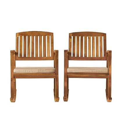 Christopher Knight Home Selma Acacia Rocking Chairs with Cushions, 2-Pcs Set, Teak Finish - WoodArtSupply